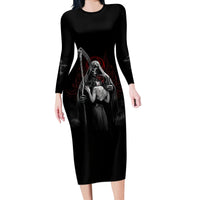 Skull Long Sleeve Bodycon Dress Death Angel And Da de Muertos Girl - Wonder Print Shop