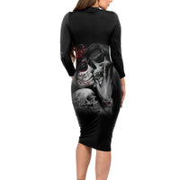 Skull Long Sleeve Bodycon Dress Death Angel And Da de Muertos Girl - Wonder Print Shop