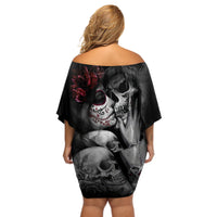 Skull Off Shoulder Short Dress Death Angel And Da de Muertos Girl - Wonder Print Shop