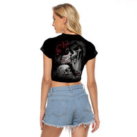 Skull Raglan Cropped T Shirt Death Angel And Da de Muertos Girl - Wonder Print Shop