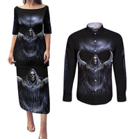 Skull Couples Matching Puletasi Dress and Long Sleeve Button Shirts Purple Death Reaper - Wonder Print Shop