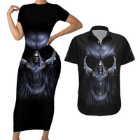 Skull Couples Matching Short Sleeve Bodycon Dress and Hawaiian Shirt Purple Death Reaper - Wonder Print Shop