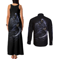 Skull Couples Matching Tank Maxi Dress and Long Sleeve Button Shirts Purple Death Reaper - Wonder Print Shop