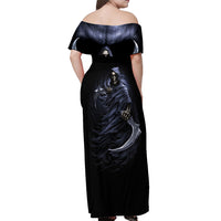 Skull Off Shoulder Maxi Dress Purple Death Reaper - Wonder Print Shop