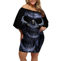 Skull Off Shoulder Short Dress Purple Death Reaper - Wonder Print Shop
