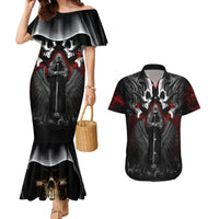 Skull Couples Matching Mermaid Dress And Hawaiian Shirt Double Skull And Death Angel - Wonder Print Shop