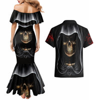 Skull Couples Matching Mermaid Dress And Hawaiian Shirt Double Skull And Death Angel - Wonder Print Shop