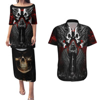 Skull Couples Matching Puletasi Dress and Hawaiian Shirt Double Skull And Death Angel - Wonder Print Shop