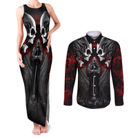 Skull Couples Matching Tank Maxi Dress and Long Sleeve Button Shirts Double Skull And Death Angel - Wonder Print Shop