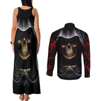 Skull Couples Matching Tank Maxi Dress and Long Sleeve Button Shirts Double Skull And Death Angel - Wonder Print Shop