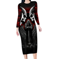 Skull Long Sleeve Bodycon Dress Double Skull And Death Angel - Wonder Print Shop