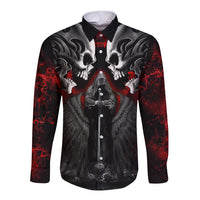 Skull Long Sleeve Button Shirt Double Skull And Death Angel - Wonder Print Shop