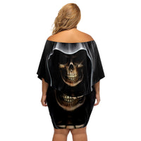 Skull Off Shoulder Short Dress Double Skull And Death Angel - Wonder Print Shop