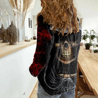 Skull Women Casual Shirt Double Skull And Death Angel - Wonder Print Shop