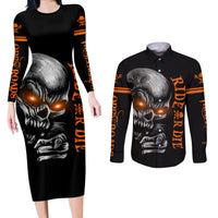 Skull Couples Matching Long Sleeve Bodycon Dress and Long Sleeve Button Shirts Ride Or Die - Wonder Print Shop