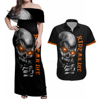Skull Couples Matching Off Shoulder Maxi Dress and Hawaiian Shirt Ride Or Die - Wonder Print Shop