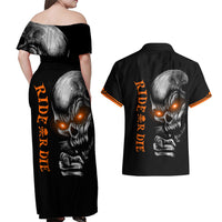 Skull Couples Matching Off Shoulder Maxi Dress and Hawaiian Shirt Ride Or Die - Wonder Print Shop