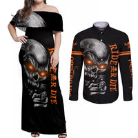 Skull Couples Matching Off Shoulder Maxi Dress and Long Sleeve Button Shirts Ride Or Die - Wonder Print Shop