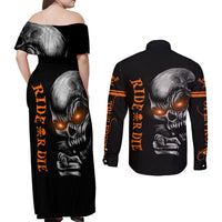 Skull Couples Matching Off Shoulder Maxi Dress and Long Sleeve Button Shirts Ride Or Die - Wonder Print Shop