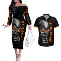 Skull Couples Matching Off The Shoulder Long Sleeve Dress and Hawaiian Shirt Ride Or Die - Wonder Print Shop