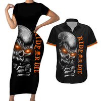Skull Couples Matching Short Sleeve Bodycon Dress and Hawaiian Shirt Ride Or Die - Wonder Print Shop