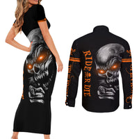 Skull Couples Matching Short Sleeve Bodycon Dress and Long Sleeve Button Shirts Ride Or Die - Wonder Print Shop