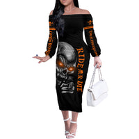 Skull Off The Shoulder Long Sleeve Dress Ride Or Die - Wonder Print Shop