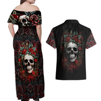 Skull Couples Matching Off Shoulder Maxi Dress and Hawaiian Shirt Red Rose - Wonder Print Shop
