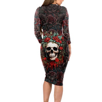 Skull Long Sleeve Bodycon Dress Red Rose - Wonder Print Shop