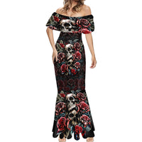 Skull Mermaid Dress Red Rose - Wonder Print Shop