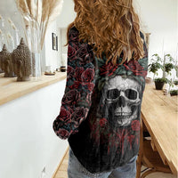 Skull Women Casual Shirt Red Rose - Wonder Print Shop