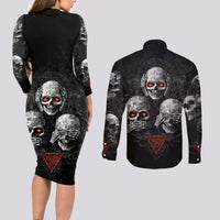Skull Couples Matching Long Sleeve Bodycon Dress and Long Sleeve Button Shirts No See No Hear No Speak Evil - Wonder Print Shop