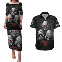 Skull Couples Matching Puletasi Dress and Hawaiian Shirt No See No Hear No Speak Evil - Wonder Print Shop
