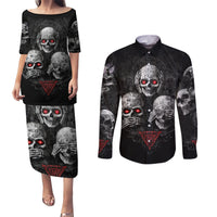 Skull Couples Matching Puletasi Dress and Long Sleeve Button Shirts No See No Hear No Speak Evil - Wonder Print Shop
