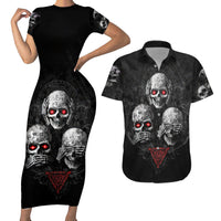 Skull Couples Matching Short Sleeve Bodycon Dress and Hawaiian Shirt No See No Hear No Speak Evil - Wonder Print Shop