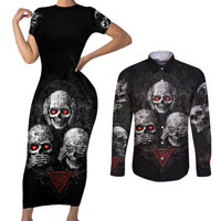 Skull Couples Matching Short Sleeve Bodycon Dress and Long Sleeve Button Shirts No See No Hear No Speak Evil - Wonder Print Shop