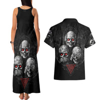 Skull Couples Matching Tank Maxi Dress And Hawaiian Shirt No See No Hear No Speak Evil - Wonder Print Shop