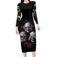 Skull Long Sleeve Bodycon Dress No See No Hear No Speak Evil - Wonder Print Shop