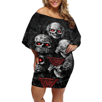 Skull Off Shoulder Short Dress No See No Hear No Speak Evil - Wonder Print Shop