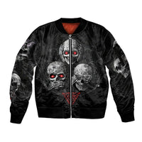 Skull Sleeve Zip Bomber Jacket No See No Hear No Speak Evil - Wonder Print Shop
