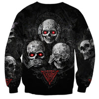 Skull Sweatshirt No See No Hear No Speak Evil - Wonder Print Shop