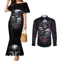 Skull Couples Matching Mermaid Dress and Long Sleeve Button Shirts No See Evil Red Rose Jean DT01