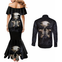 Skull Couples Matching Mermaid Dress and Long Sleeve Button Shirts No See Evil Red Rose Jean DT01