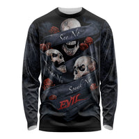 Skull Long Sleeve Shirt No See Evil Red Rose Jean - Wonder Print Shop