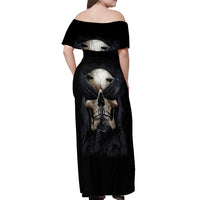 Skull Off Shoulder Maxi Dress No See Evil Red Rose Jean - Wonder Print Shop
