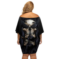 Skull Off Shoulder Short Dress No See Evil Red Rose Jean - Wonder Print Shop