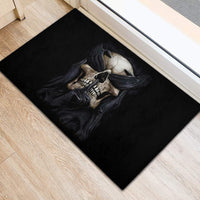 Skull Rubber Doormat No See Evil Red Rose Jean - Wonder Print Shop