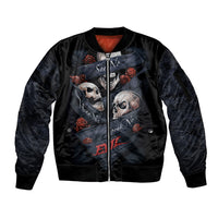 Skull Sleeve Zip Bomber Jacket No See Evil Red Rose Jean - Wonder Print Shop