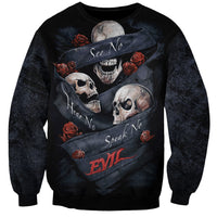 Skull Sweatshirt No See Evil Red Rose Jean - Wonder Print Shop
