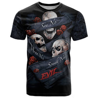 Skull T Shirt No See Evil Red Rose Jean - Wonder Print Shop